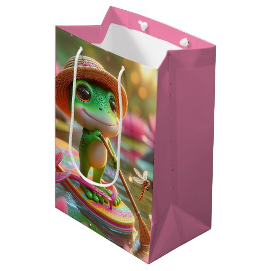 誕生日カエルがフリップフロップをかけている ミディアムペーパーバッグ (正面アングル)