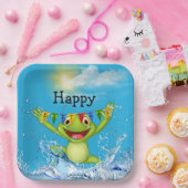 誕生日カエルが水から飛び出す ペーパープレート (パーティー)