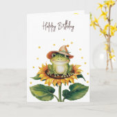 誕生日カエルひまわりの花 カード (黄色い花)
