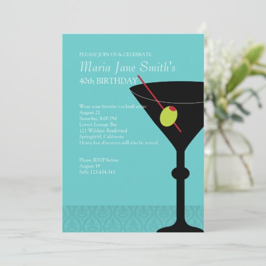 誕生日カクテルターコイズマルティーニアンドメリメント 招待状 (スタンド正面)