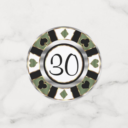 誕生日カジノトランプのポーカーチップ – 緑 コンフェッティ (スモール正面)