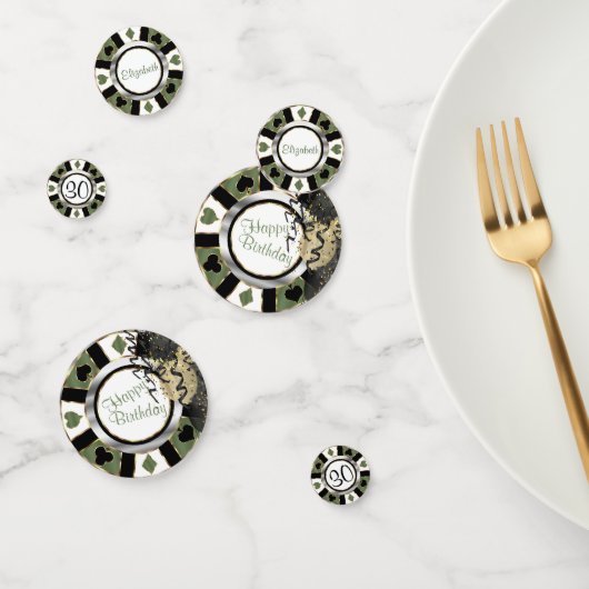 誕生日カジノトランプのポーカーチップ – 緑 コンフェッティ (グループ)