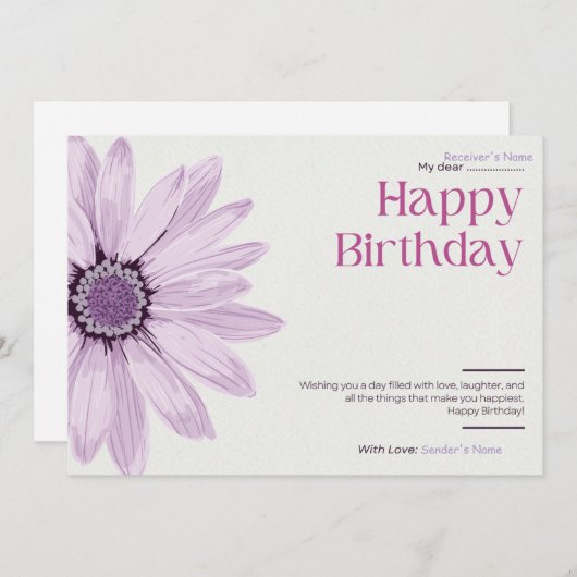 誕生日カスタマイズ可能なデジタルフローラ シーズンカード (正面/裏面)