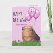誕生日カスタムアージモルモット紫バルーン カード (正面)