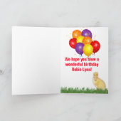 誕生日カスタムイエローアヒルカラフルクバルーン カード (内部)