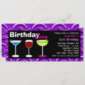 誕生日カスタムカクテルパーティー招待状パープルスワール 招待状 (正面/裏面)