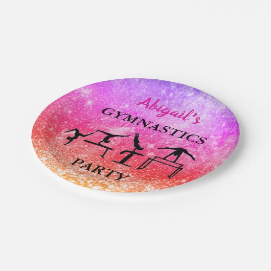 誕生日カスタムガールズジムナスティックスレインボースパークル ペーパープレート (アングル)