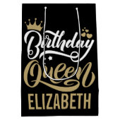 誕生日カスタムクイーンブラック&金ゴールドパーソナライズされた ミディアムペーパーバッグ (裏面)