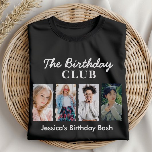 誕生日カスタムクラブ(4枚の写真・名前) Tシャツ