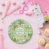 誕生日カスタムグリーンジンガムサンフラワーバタフライ ペーパープレート (パーティー)