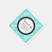 誕生日カスタムスウィート16ナプキンアクアブラックダマスク スタンダードカクテルナプキン (角)