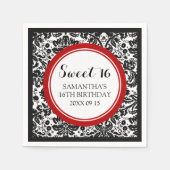 誕生日カスタムスウィート16ナプキンレッドブラックダマスク スタンダードカクテルナプキン (正面)