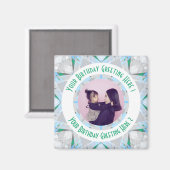 誕生日カスタムスターグレーグリーンフォトグリーティング マグネット (正面/裏面)