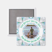 誕生日カスタムスターグレーブルーフォトグリーティング マグネット (正面/裏面)