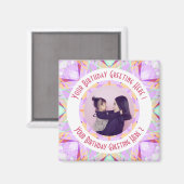 誕生日カスタムスターパープルピンクのフォトグリーティング マグネット (正面/裏面)