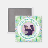 誕生日カスタムスター緑ピンクのフォトグリーティング マグネット (正面/裏面)