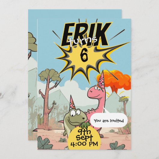 誕生日カスタムディノ第6ディノ恋人ボーイズ 招待状 (正面/裏面)