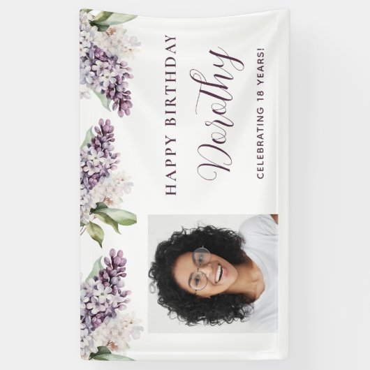 誕生日カスタムバナー写真18番目の紫色のフローラ 横断幕 (縦)