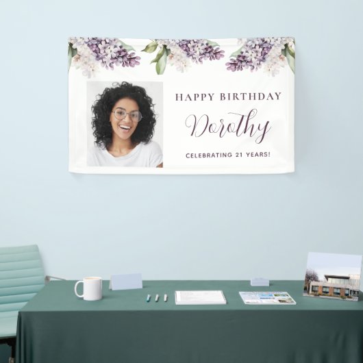 誕生日カスタムバナー写真21番目の紫のフローラ 横断幕 (トレードショー)