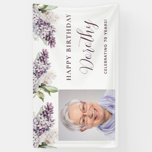 誕生日カスタムバナー写真70th紫フローラ 横断幕 (縦)