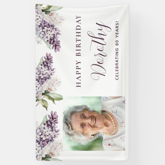 誕生日カスタムバナー写真80th紫フローラ 横断幕 (縦)
