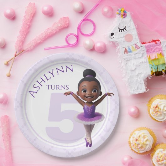 誕生日カスタムパープルバレリーナフォーガールズ | ペーパープレート (パーティー)
