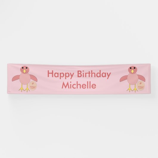 誕生日カスタムピンクの女の子のヒックバナー 横断幕 (横)