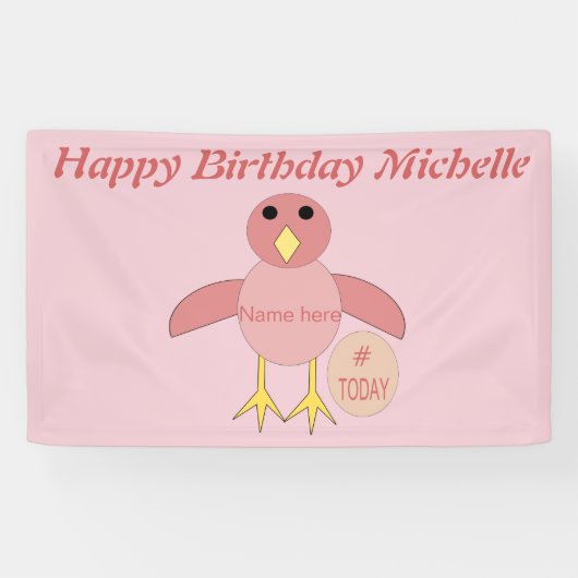 誕生日カスタムピンクの女の子のヒックバナー 横断幕 (横)