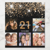 誕生日カスタムフォトグリッターブラック金ゴールド名 ワインラベル (シングルラベル)