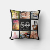 誕生日カスタムフォトコラージュ女性ブラック クッション (正面)