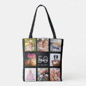 誕生日カスタムフォトコラージュ女性ブラック トートバッグ (裏面)