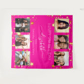 誕生日カスタムフォトコラージュ熱ピンクの友人 タペストリー (正面(横))