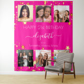 誕生日カスタムフォトコラージュ熱ピンクの友人 タペストリー (インサイチュ)