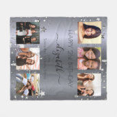 誕生日カスタムフォトコラージュ銀最高の友達 フリースブランケット (正面(横))