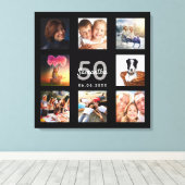 誕生日カスタムフォトコラージュ黒モノグラム キャンバスプリント (インサイチュ (ウッドフロア))