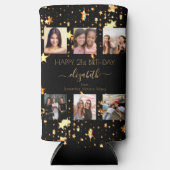 誕生日カスタムフォトコラージュ黒金ゴールド友達 スリム缶クーラー (正面)