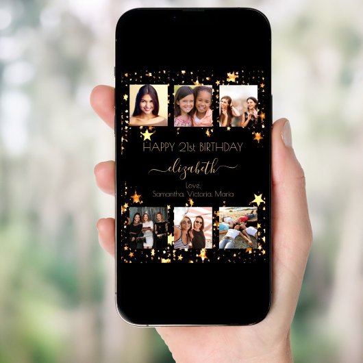 誕生日カスタムフォトコラージュ黒金ゴールド友達 ポスター