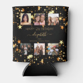 誕生日カスタムフォトコラージュ黒金ゴールド友達 缶クーラー (正面)