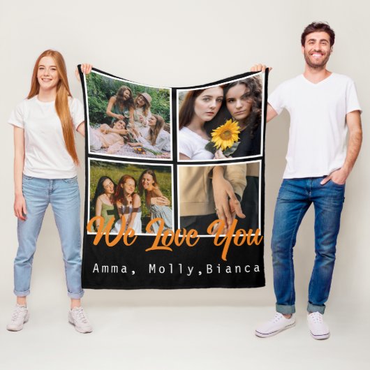 誕生日カスタムフォトコラージュ黒Whit friends フリースブランケット (インサイチュ)