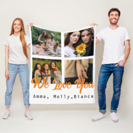 誕生日カスタムフォトコラージュ黒Whit friends フリースブランケット