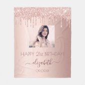 誕生日カスタムフォトバラ金ゴールドグリッターピンクの女の子 フリースブランケット (正面)