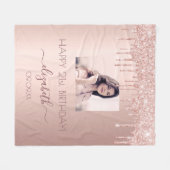 誕生日カスタムフォトバラ金ゴールドグリッターピンクの女の子 フリースブランケット (正面(横))