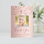誕生日カスタムフォトバラ金ゴールドピンク星釉 サンキューカード (スタンド正面)