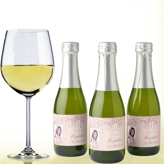 誕生日カスタムフォトバラ金ゴールド銀 スパークリングワインラベル