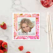 誕生日カスタムフォトピンクの植物模様 スタンダードカクテルナプキン (インサイチュ)