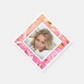 誕生日カスタムフォトピンクの植物模様 スタンダードカクテルナプキン (角)