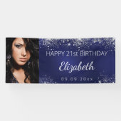 誕生日カスタムフォトブルー銀グリッター 横断幕 (横)