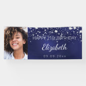 誕生日カスタムフォトブルー銀星 横断幕 (横)