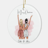 誕生日カスタムフレンズポートレート – ピンク セラミックオーナメント (左)