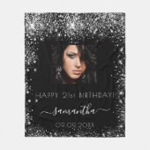 誕生日カスタムブラックグリッター名 フリースブランケット (正面)